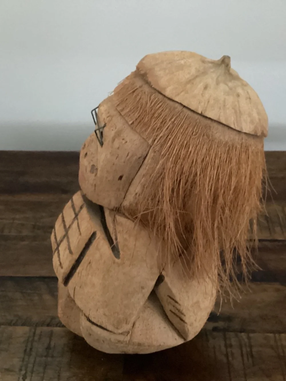 Vintage Souvenir Tiki Hawaiian Tropical Carved Coconut Monkey Figure